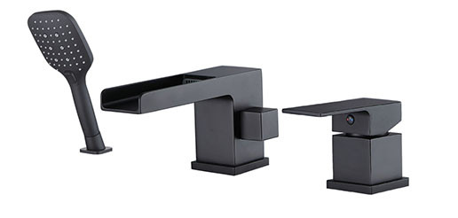 393532-C Смеситель на борт ванны водопад ЧЕРНЫЙ (3 отв.) ViEiR (8/1шт)