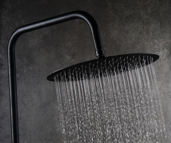 AQG, душевая круглая ультраплоская антикальковая головка ATLACR 25 см, цвет черный матовый