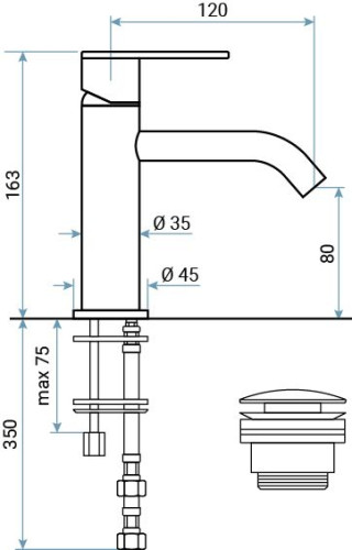 Emmevi Filoinox, однорычажный смеситель для раковины (излив 12 см), с донным клапаном click-clack, из нержавеющей стали