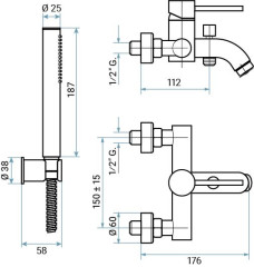 Emmevi Piper, однорычажный смеситель для ванны (излив 17,6 см), с набором для душа, цвет хром