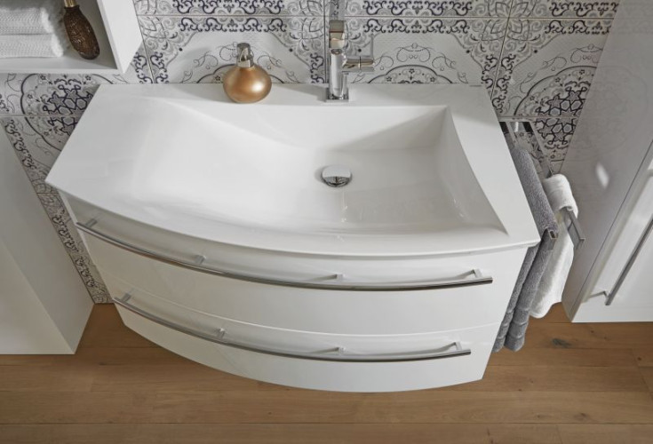 Puris Crescendo, тумба под раковину 900 мм левая, цвет антрацит высокоглянцевый