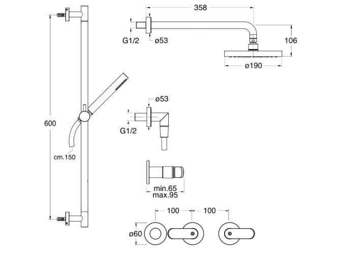 Комплект скрытого смесителя для душа CRISTINA EAST SIDE ES16151