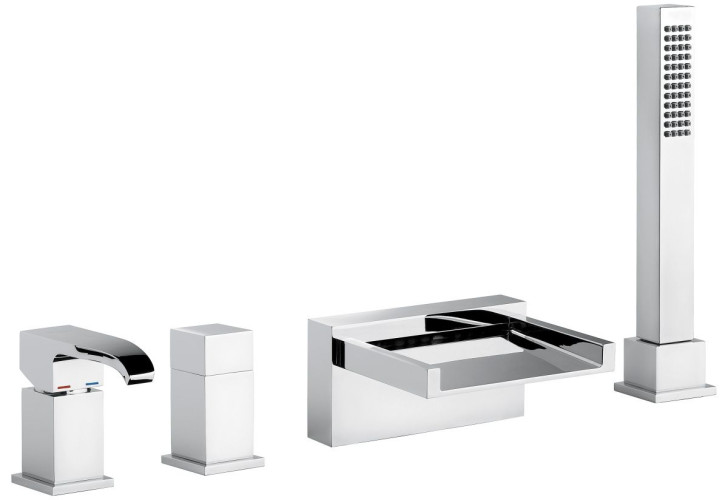 Emmevi Niagara, комплект смесителя на борт ванны на 4 отверстия с каскадным изливом, цвет хром