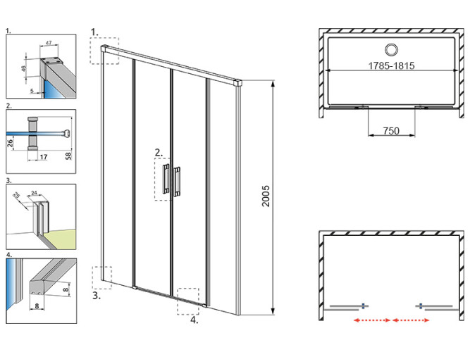 Раздвижные душевые двери в нишу RADAWAY IDEA 387128-54-01