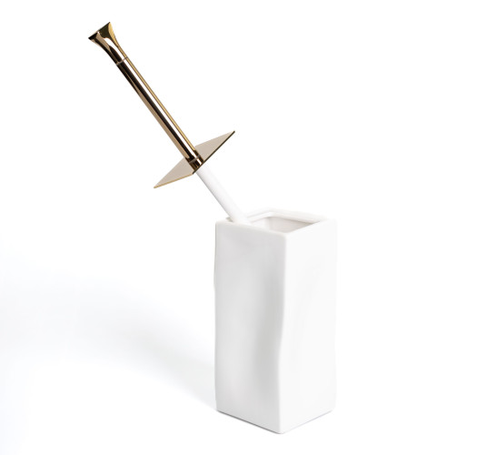 Stil Haus Prisma, напольный керамический ёрш, цвет золото - белая керамика