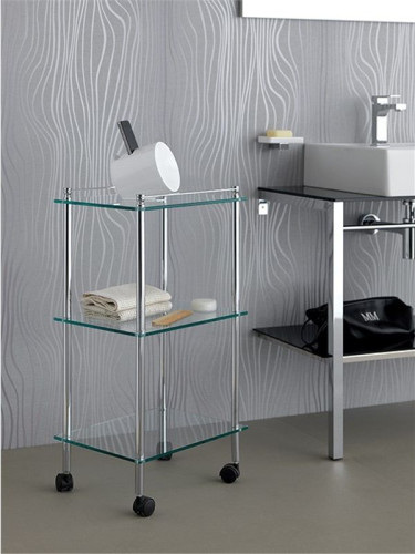 Stil Haus, 3-х ярусная стеклянная этажерка на колесах, цвет золото