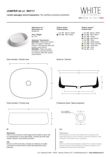 White Ceramic Jumper, накладная прямоугольная раковина 50x40x13h см, цвет белый глянцевый