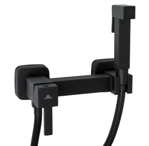 12201-C Set Смеситель для гиг. душа КВАДРАТ (ЧЕРНЫЙ)  GANZER  (10/1шт)