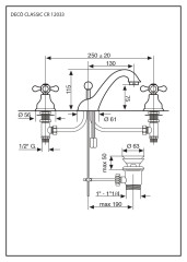 Emmevi Deco Classic, смеситель с донным клапаном для раковины на 3 отверстия, цвет белый-золото