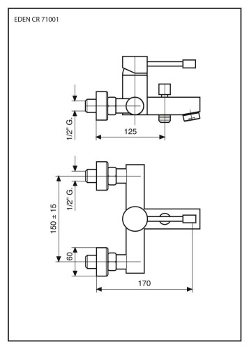 Emmevi Eden, однорычажный смеситель для ванны (излив 17 см), без набора для душа, цвет хром
