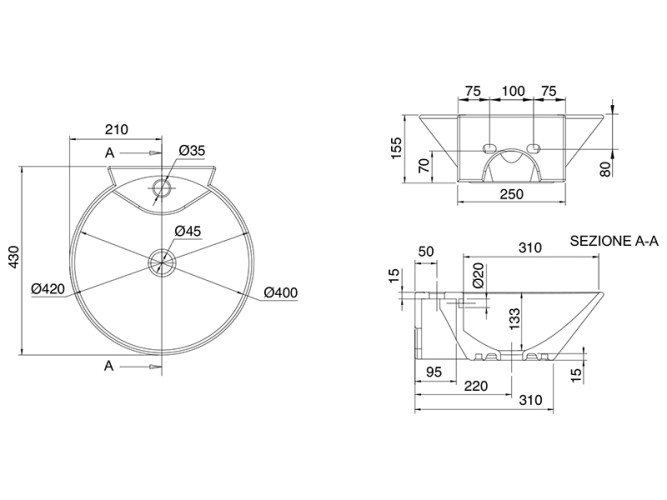 Раковина накладная или подвесная Scarabeo THIN-LINE 8010/R