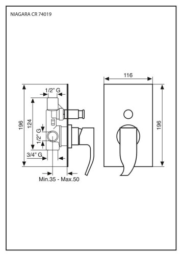 Emmevi Niagara, однорычажный встраиваемый смеситель для душа с дивертером на 2 выхода, цвет хром