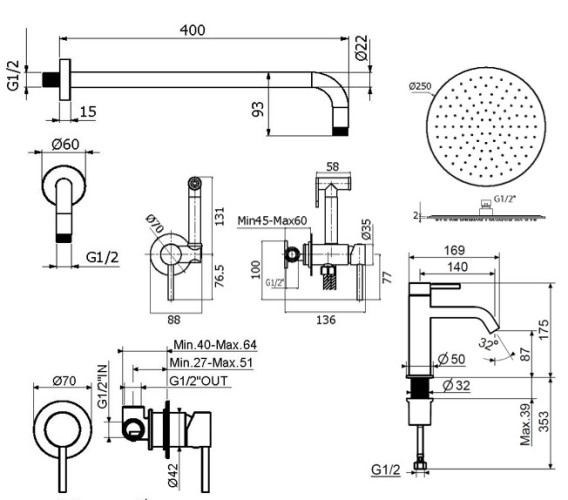 Комплект для душа Plumberia Selection IXO KITZXO01NO53