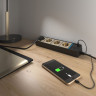 Розеточный блок 4-х местный + 3 USB черный/шампань рифленый W6514944