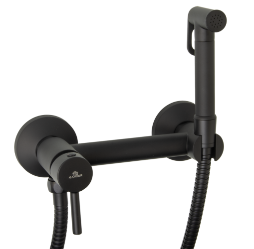 12202-C Set Смеситель для гиг. душа КРУГ (ЧЕРНЫЙ)  GANZER  (10/1шт)