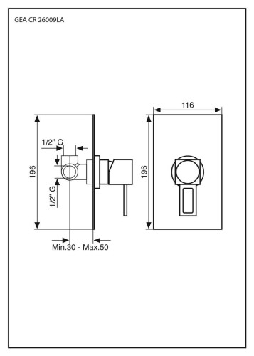 Emmevi Gea, однорычажный встраиваемый смеситель для душа, ручка со стержнем, цвет хром