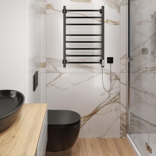 Полотенцесушитель Электрич.кабельный Ника STEP-2 80/50 RAL9005 черный матовый правый тэн