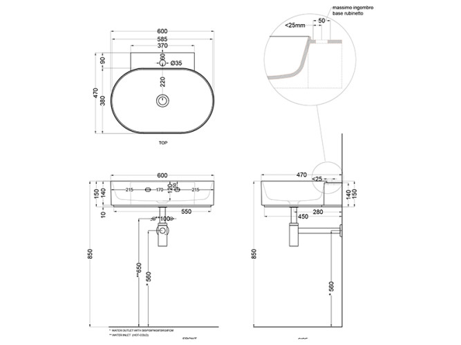 Раковина подвесная CIELO MARE MRLS60 AG