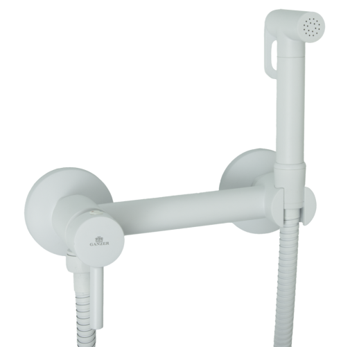 12202-F Set Смеситель для гиг. душа КРУГ (БЕЛЫЙ)  GANZER  (10/1шт)