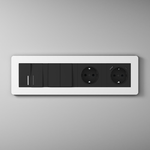 Рамка из поликарбоната на 4 поста Split белый/черный, soft-touch W0043068