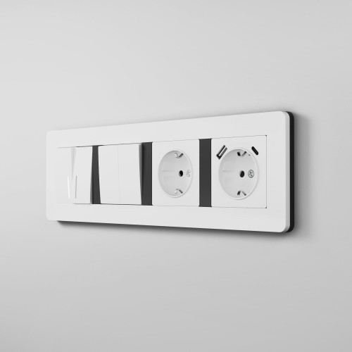 Рамка из поликарбоната на 4 поста Split белый/черный, soft-touch W0043068