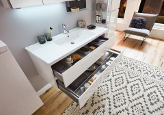 Marlin 3290fair, тумба под раковину 97 см (2 одинаковых по высоте ящика), цвет белый шелковый глянец