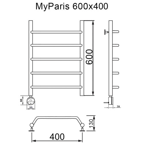 Полотенцесушитель электрический MYFREA My Paris 60/40 левый тэн