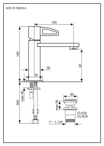 Emmevi Ade, однорычажный смеситель для раковины, ручка со стержнем (излив 13 см), с донным клапаном click-clack, цвет хром