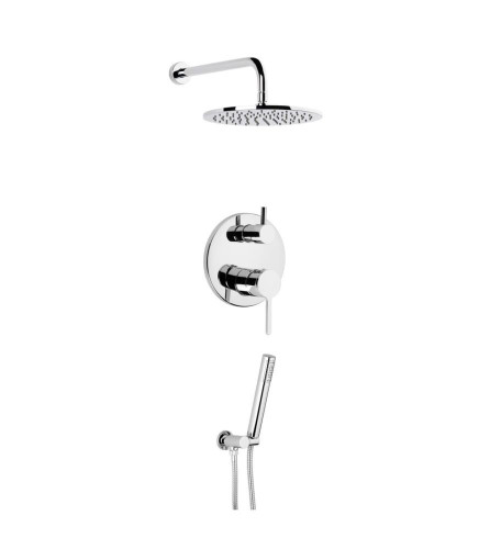 Emmevi Filobrass, душевой комплект на 2 потребителя с круглым верхним душем Ø 250мм и кронштейном 350мм, цвет хром