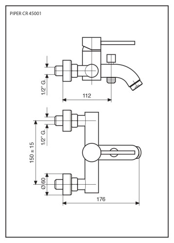 Emmevi Piper, однорычажный смеситель для ванны без набора для душа, цвет хром