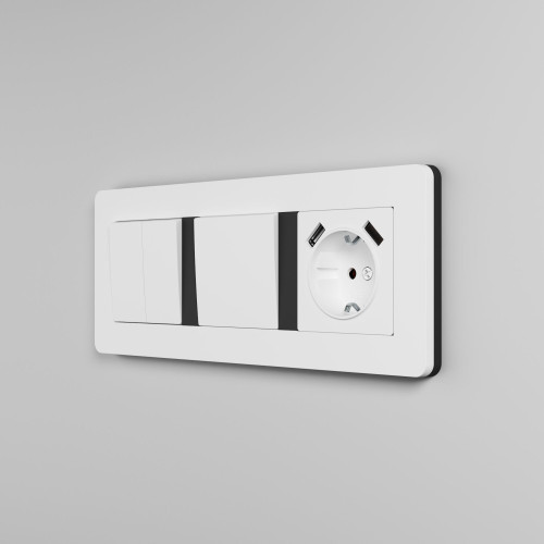 Рамка из поликарбоната на 3 поста Split белый/черный, soft-touch W0033068