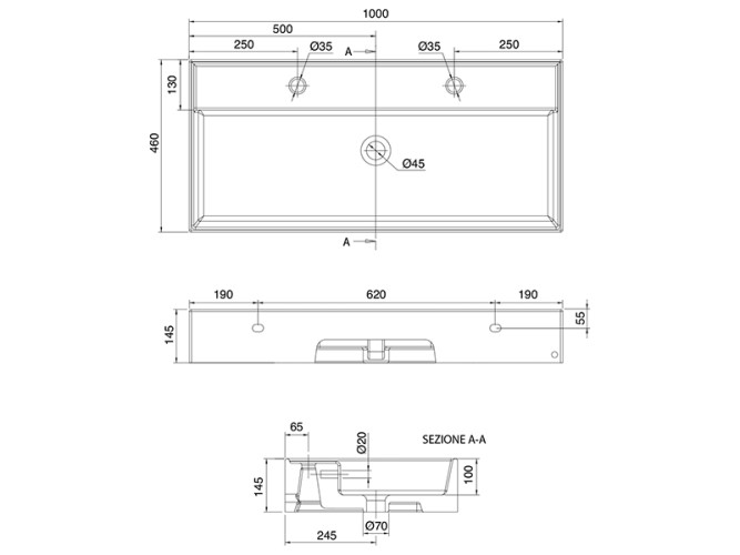 Раковина накладная/ подвесная Scarabeo TEOREMA 2.0 5106/R-100B/55