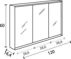 IBX LUXOR, зеркальный шкаф 120 см, 3 двери, цвет белый глянцевый лак