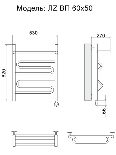Полотенцесушитель Электрич. Ника CURVE ЛZ ВП 60/50 правый тэн