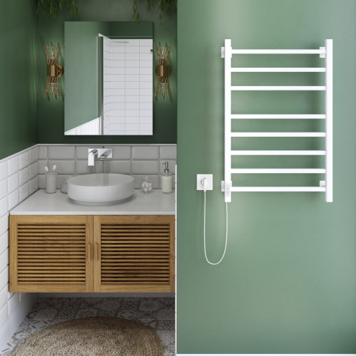 Полотенцесушитель Электрич.кабельный Ника STEP-2 80/50 RAL9016 белый матовый левый тэн