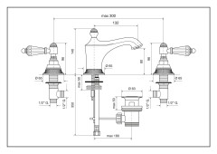 Emmevi The One Atena, смеситель для раковины на 3 отверстия. Прозрачные кристаллы Swarovski, цвет золото