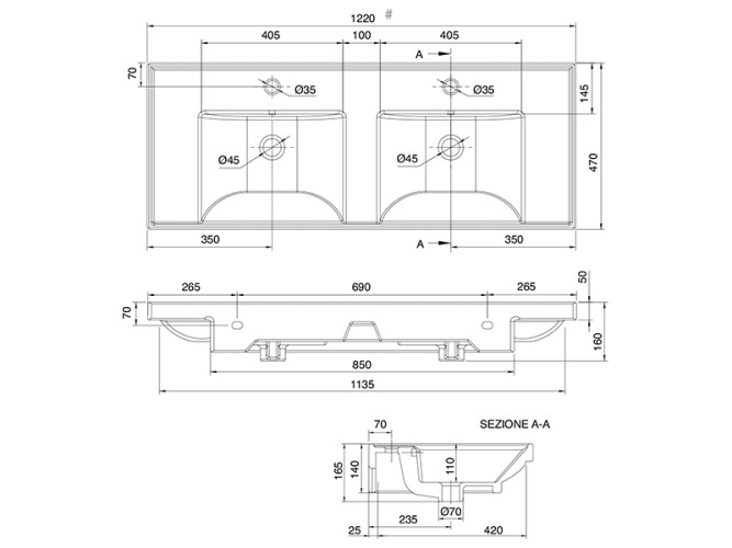Раковина встраиваемая/подвесная Scarabeo ML 3006