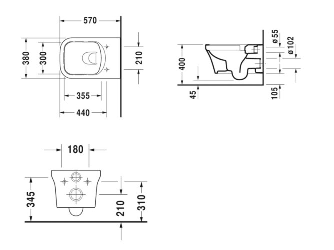Подвесной безободковый унитаз DURAVIT P3 COMFORTS 2561090000