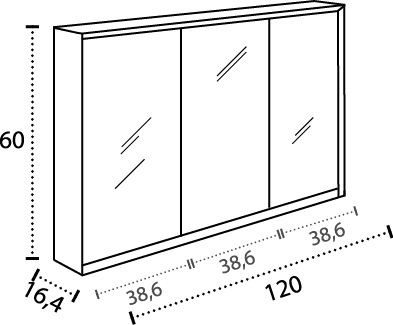 IBX LUXOR, зеркальный шкаф 120 см, 3 двери, цвет натуральный