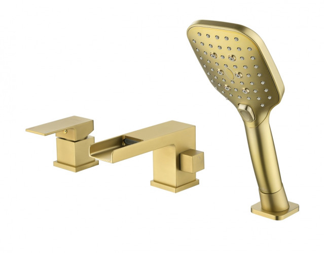 393532-S Смеситель на борт ванны водопад МАТ. ЗОЛОТО (3 отв.) ViEiR (8/1шт)
