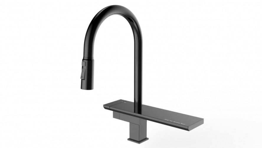 15014-C Смес. для кухни выс. с ВЫД. лейкой и ПОЛКОЙ (ЧЕРНЫЙ) ViEiR (5/1шт)