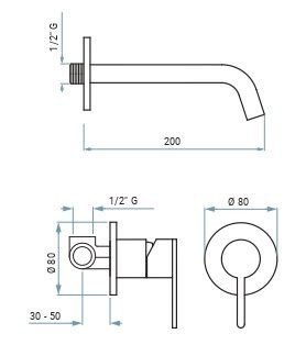 Emmevi Filobrass, встраиваемый в стену однорычажный смеситель для раковины, без донного клапана, цвет  хром