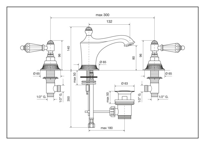 Emmevi The One Atena, смеситель для раковины на 3 отверстия. Прозрачные кристаллы Swarovski, цвет хром