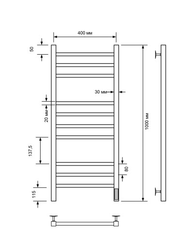 Полотенцесушитель электрический с/т Comfysan Pioli-K EC-10 100/40, хром
