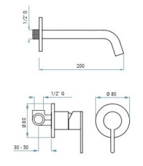 Emmevi Filobrass, встраиваемый в стену однорычажный смеситель для раковины, без донного клапана, цвет зачищенное золото