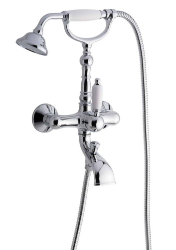 Emmevi Laguna, однорычажный смеситель для ванны (излив 15,7 см), с набором для душа, цвет белый-хром