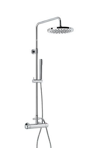 Emmevi, душевая колонна из латуни, регулируемая по высоте 80,6-123,6 см: с термостатом и круглым антикальковым верхним душем 24 см, цвет хром