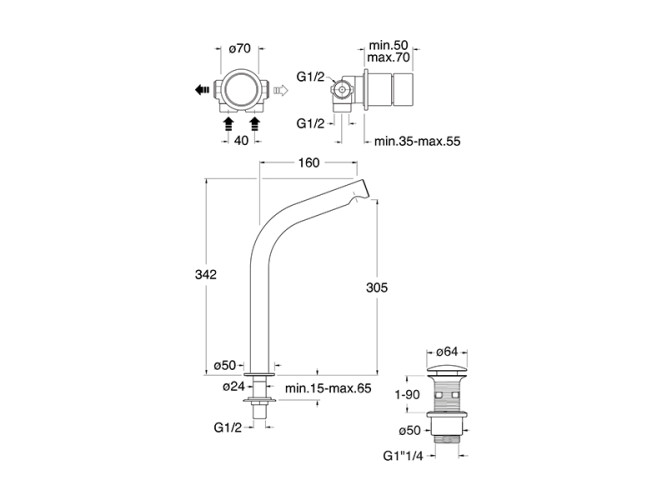 Полный комплект настенного смесителя для раковины CRISTINA SX SX22628