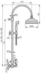Emmevi, душевая колонна с керамическими ручками (старый арт. 12100281), регулируемая по высоте 93,2-133,2 см: со смесителем и круглым антикальковым ве