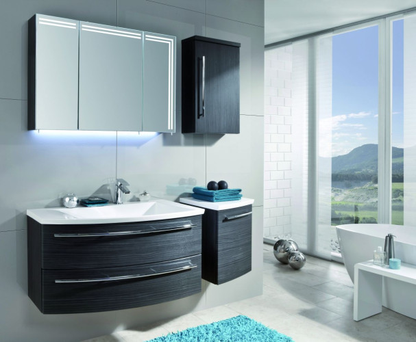 Комплект мебели Puris Crescendo с раковиной из минерального литья, 900 мм левый, цвет серый структурный